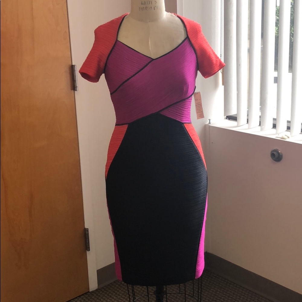 Tricolor  asymmetrical midi dress